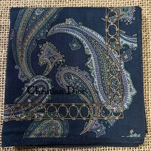 MAN HANDKERCHIEF COTTON ART POCKET SQUARE18" CLASSIC DARK BLUE & PURPLE PAISLEYS - Picture 1 of 3