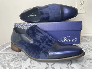 Men's Amali Size 12 Slip On Tuxedo Shoes Navy Velvet & Leather - Avondale - NIB - Picture 1 of 6