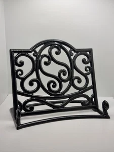 Soporte para libros de metal ornamentado negro diseño geométrico soporte para libros de cocina soporte para cocina en muy buena condición - Imagen 1 de 10