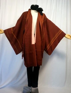 Kimono giapponese,SETA,HAORI,Kimono cappotto DOUCYUGI,Marrone,con codice,L36",.4597 - Foto 1 di 5