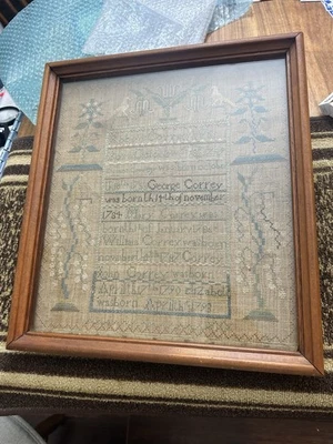 Antique Big FRAMED Needlework SAMPLER 1805 Birth Reference Cross Stitch Irish - Image 1 of 4