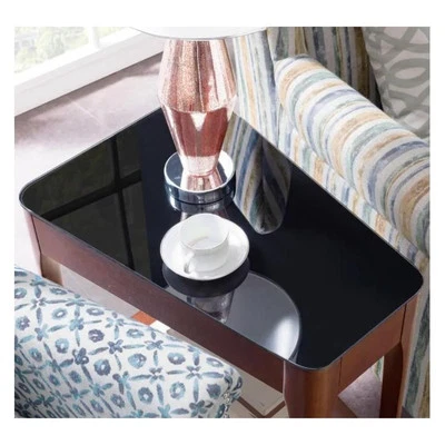 Leick Furniture Obsidian Glass Top Wood End Table in Chestnut Oak