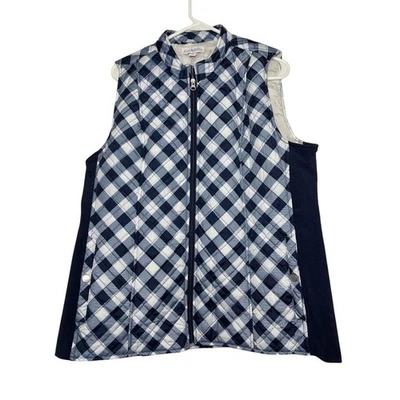 Chaleco acolchado a cuadros para mujer XL azul marino y blanco chaqueta sin mangas cremallera completa  Foto 1 de 4