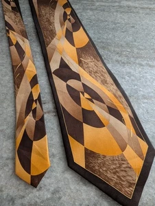 Corbata vintage de seda hecha a mano por STACY ADAMS corbata Art Deco marrón y dorada  - Imagen 1 de 9