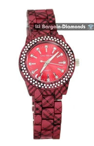 Damenuhr 36 mm, rot kariert - CZ Clubbing bis 7,5" Armband - Bild 1 von 15
