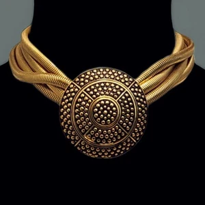 Gargantilla Collar Medallón Ben Amón Tono Dorado Serpiente Renacimiento Etrusco Egipcio De Colección - Imagen 1 de 21