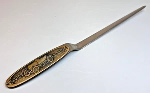 1912 Antique Hermes Autos Car Advertising Letter Opener Paper Knife Brass Steel - Picture 1 of 9