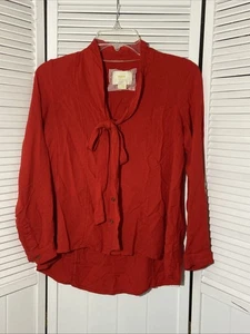 Blusa Maeve Anthropologie Mujer Talla 0 Roja Cuello Corbata Texturizado Top Fluido Caprichoso - Imagen 1 de 10
