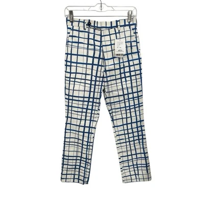 Nuevo con etiquetas Pantalones Tallados Corte Bota Lona Estampado Mercado Azul Blanco Cuadros Talla 36 Foto 1 de 4