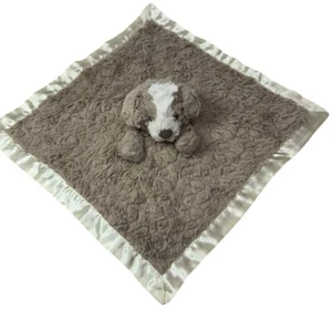 Mary Meyer Shaggy Brown Puppy Dog Plush Security Blanket Lovey Ivory Satin Trim - Picture 1 of 8