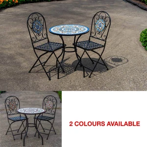Woodside Mosaic Garden Table And Folding Chair Set Outdoor Dining Furniture