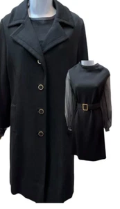 Vintage 1960s Couture French Dress & Jacket Set Wool 16 France Pierre Delaneau - Picture 1 of 23
