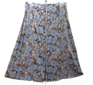 Falda Frontal Botón Línea A Marrón Azul Floral Rayón Cinturón Sag Harbor Mujer Talla PL - Imagen 1 de 8