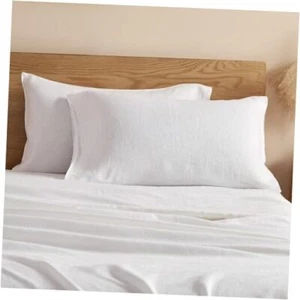100% Linen Pillowcases 20x40 Inches Pillow Cases (Pack of 2) with King White - Picture 1 of 7
