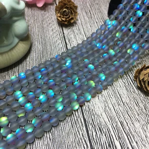 Natural 6/8/10/12mm gray Gleamy Rainbow Moonstone Round Gems Loose Beads 15'' - Picture 1 of 12