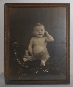 Vintage Baby Foto im Holzrahmen 12x15" Studiobild Portrait evtl. antik - Bild 1 von 12