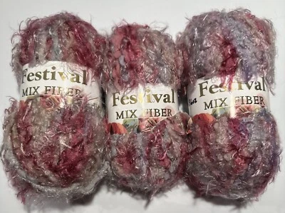 LOT of 3 MIX FIBER in Shades of ROSE & LAVENDER 50g/2.3-3.6oz ea Soft Fur Like - Image 1 of 3