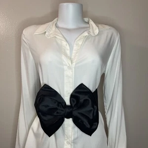 Black wide waistband belt with satin bow - Picture 1 of 8