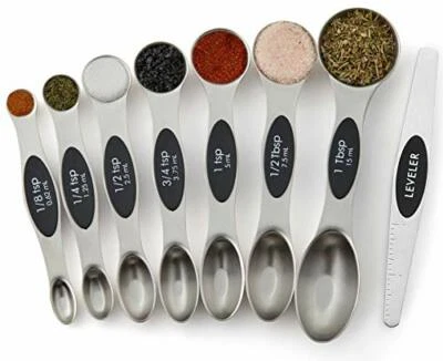 Chef Magnetic Measuring Spoons Set, Dual Sided,  Stainless Steel,  Set of 8 - Image 1 of 4