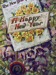 Vintage antike Gottschalk Happy New Year Presse floral stark geprägt unbespielt - Bild 1 von 3