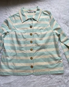 Isaac Mizrahi Live! Women's Sweater  Large Button Up Top blue white striped 0064 - Picture 1 of 7