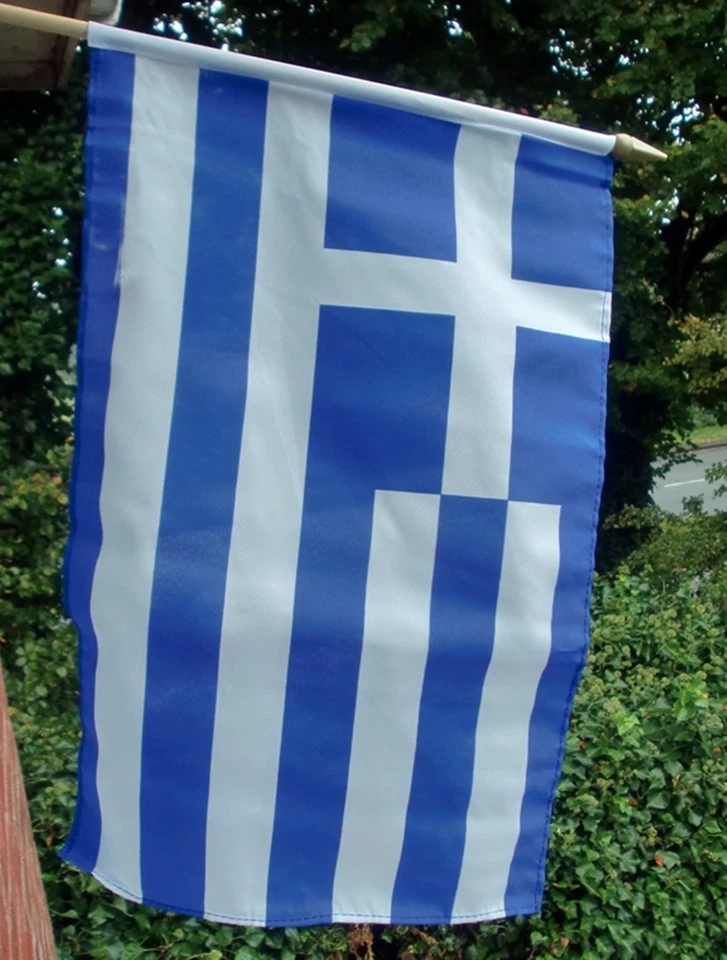 GREECE LARGE HAND WAVING FLAG 18" X 12" with pole greek flags Athens - Image 1 of 1