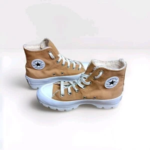 Converse High Top Platform Sneakers Fleece Size 6 Khaki - Picture 1 of 9