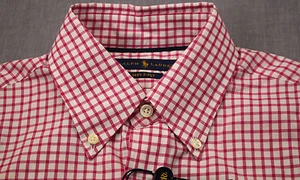RALPH LAUREN Mens Pink White Checker Gingham 140's 2-Ply Cotton Shirt NWT S $145 - Picture 1 of 6
