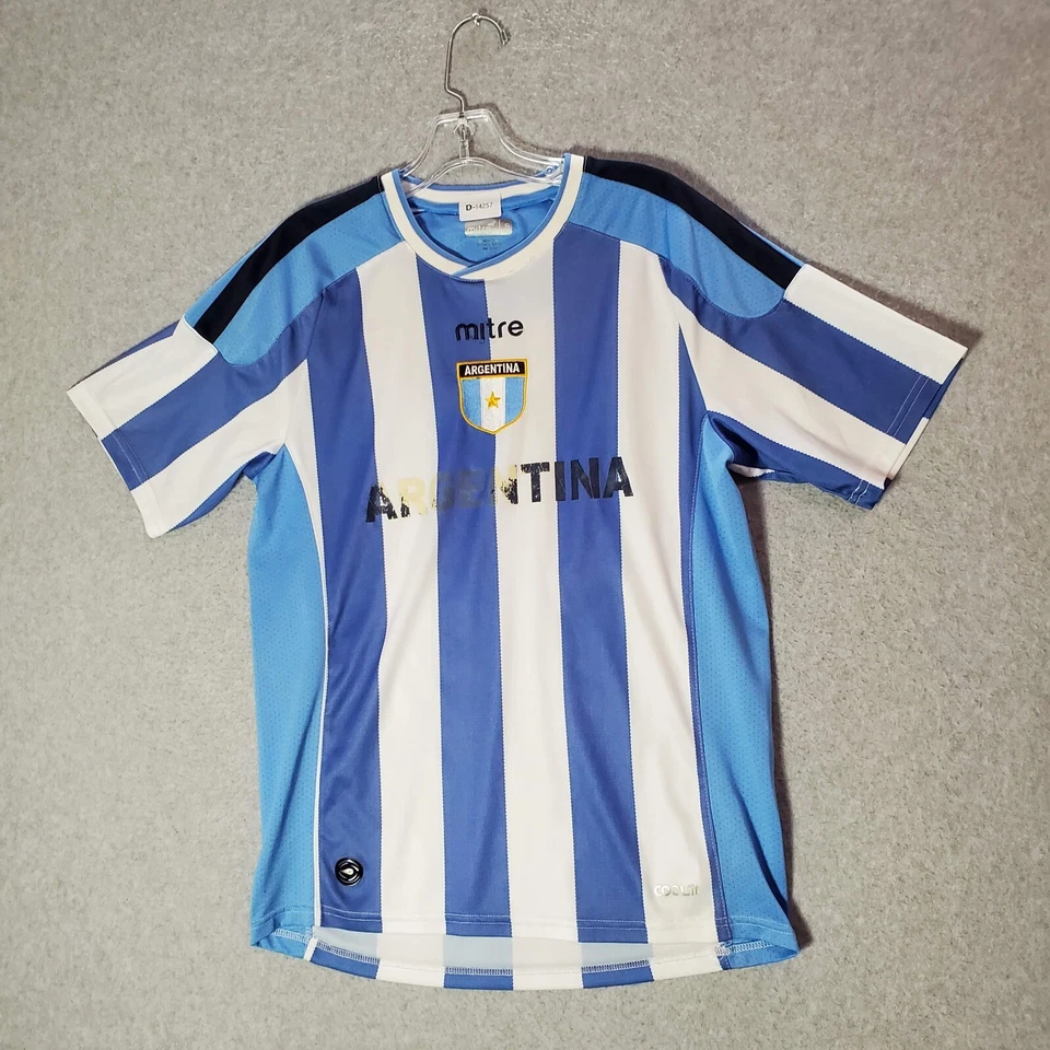 Camiseta Mitre Hombre Pequeña Azul Rayas Fútbol Camiseta Argentina Bordada LEER Foto 1 de 4