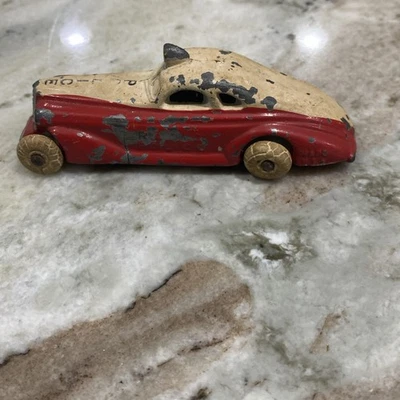 Coche de policía Barclay Radio Barclay de colección de los años 30 Slush Cast coche de juguete rojo y blanco faltante Foto 1 de 4