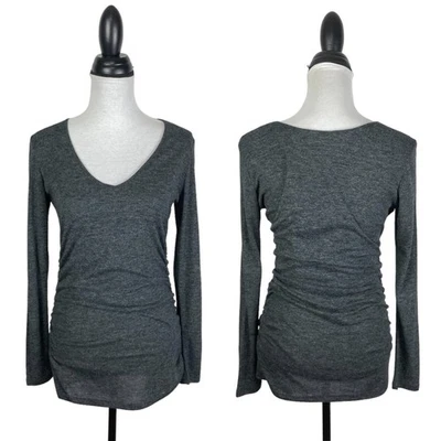 Camiseta para mujer Lola & Sophie mediana gris oscuro ceñida lateral cuello en V ajustada manga larga Foto 1 de 4