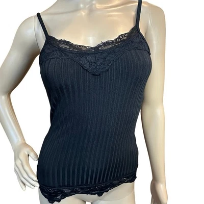 Camiseta sin mangas de punto acanalado Y2K de colección Camiseta corta para bebé negra ribete de encaje años 90 Fairy Grunge XS Foto 1 de 4