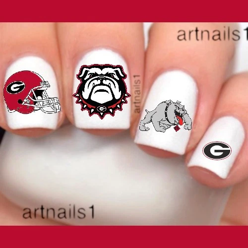 HANDMADE Georgia Bulldogs Dawgs Nail Art Stickers Football Nails Salon Mani Game Decals