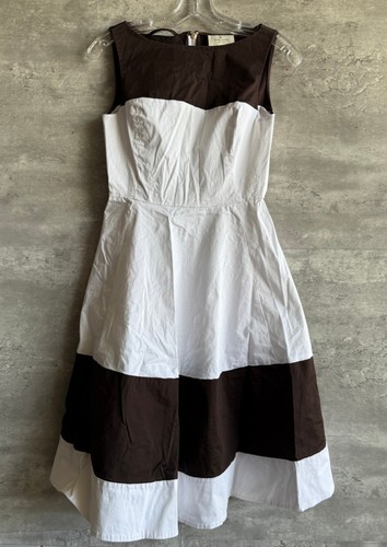 Abito Kate Spade Rio De Janeiro 2014 scollo a barca aderente e svasato bianco e marrone taglia 2