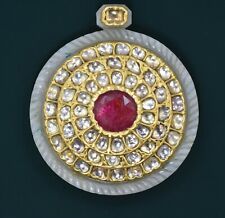 Gold , colorless sapphire and ruby ornamental jade pendent mughal style