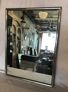 Antique Vintage Nickel over Brass Framed 18x24 Vanity Mirror Old 821-25B - Picture 1 of 17
