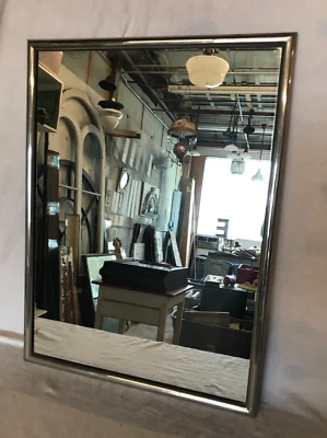 Espejo de tocador antiguo vintage con marco de níquel sobre latón 18x24 antiguo 821-25B Foto 1 de 4
