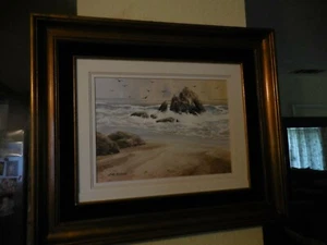 Vintage Aquarell Paing on Papier SURFEN ANGELN signiert Jim Burns von gelistetem Künstler - Bild 1 von 12