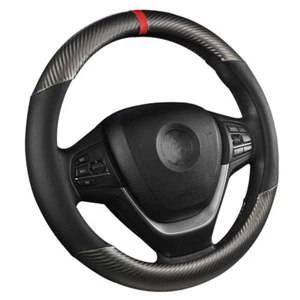 Carbon Fiber Black Leather Car Steering Wheel Cover Anti slip Car Accessories US - Picture 1 of 7