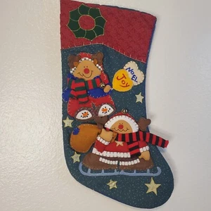 Medias de Navidad de Colección Reno Patchwork Apliques Noel Joy 19" de Largo Excelente - Imagen 1 de 5