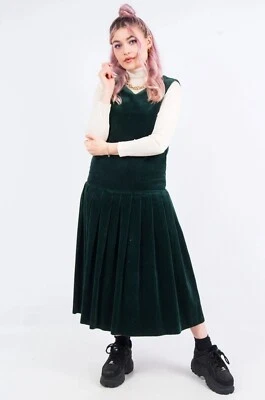Laura Ashley Vintage Cotton Corduroy Jumper Dress Hunter Green 10 Great Britain - Image 1 of 4