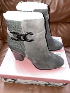 Moda In Pelle Latissi Grey Snake Suede Block Heel Chain Ankle Boot UK 7 EU 40 - Picture 1 of 7