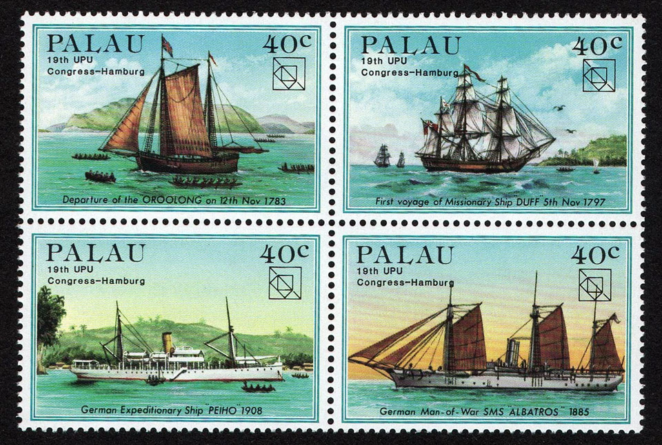 PALAU, SCOTT # 51-54, MNH BLOQUE DE 4 - BARCOS Y BARCOS EXPLORADORES, AÑO 1984 Foto 1 de 1