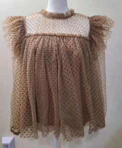 NWT Entro Brown Polka Dot Babydoll Tulle Top Large L Lg - Picture 1 of 6