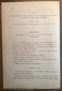Calolzio 1892 Decreto Real En Caridad -8624 - Imagen 1 de 1