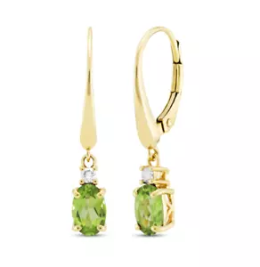 1.30CT Oval Lab Created Peridot Drop Leverback Earrings 14K Yellow Gold Plated - Picture 1 of 4