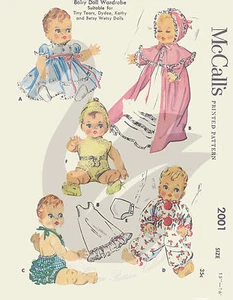 Reproduction Vintage Baby Doll Wardrobe Sewing Pattern M2001Swan's Vintage Patte - Picture 1 of 3