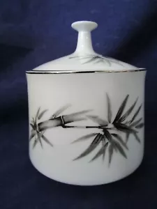 Vintage Kutani China Gray Black Bamboo Platinum Trim Sugar Bowl w/Lid EUC Japan - Picture 1 of 12