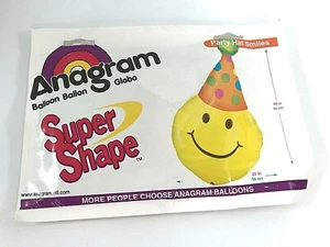 Globo de colección Anagrama súper forma grande amarillo cara feliz Mylar 22X39" - Imagen 1 de 3