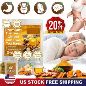 60Bags Turmeric Ginger Cinnamon Tea No Additive Support Brain Weight Sleep-Skin - Picture 1 of 27